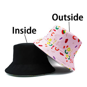Nouveau voyage en plein air <span class=keywords><strong>Panama</strong></span> casquette Girly couleur Double côtés pêcheur chapeaux belle lettre motif arc-en-ciel Graffiti impression seau chapeau - Product Image 3