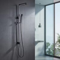 Système de douche apparent moderne noir Watermark Wels avec barre coulissante, douche pluie et douchette à main