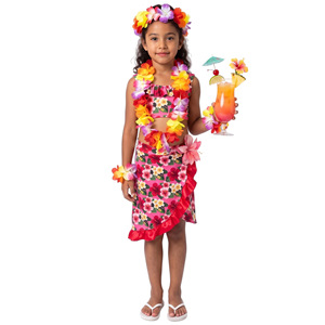 Vestido Hawaiano para Niñas, Disfraz Infantil, Traje de Verano para Actuaciones, Cosplay, Estampado Floral Rosa - Product Image 1
