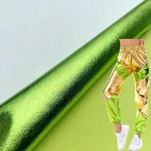 Parlak yeşil özel 95 polyester 5 spandex örgü 4 yollu streç folyo baskı pantolon elbise için tek jersey kumaş