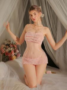 A3718 sıcak satış moda pembe iç çamaşırı See Through askı dantel perspektif baştan çıkarıcı elbise kadınlar seksi iç çamaşırı seti - Product Image 2