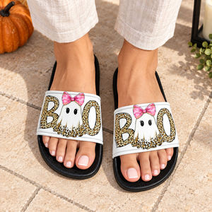 Ciabatte personalizzate di Halloween a forma di fantasma in EVA, con stampa leopardata, tomaia in PU, impermeabili, antiscivolo, suola morbida, per casa e spiaggia - Product Image 6