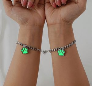 Magnetic Attract <b>Couple</b> <b>Bracelets</b> for Men Women Lover Mutual Stainless Steel <b>Bracelets</b> Luminous Paw Pendant with Heart <b>Bracelet</b> - Product Image 1
