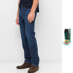 Jean en denim de coton respirant pour homme, coupe droite, délavage foncé, taille mi-haute, coupe classique, décontracté, pour l'automne et le quotidien - Product Image 3