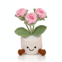 Handgemaakte katoenen gehaakte bloemen (tulpen en rozen) in potjes, decoratie voor thuis, voor Kerstmis en Pasen