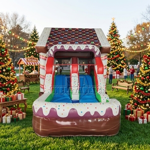 Château gonflable de Noël en PVC en forme de maison de pain d'épices avec toboggan, idéal pour les fêtes d'enfants et la location commerciale - Product Image 2
