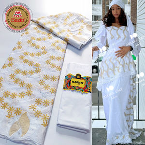 Tessuto di pizzo secco africano <span class=keywords><strong>bianco</strong></span> puro con Bazin originale ricco per le donne nigeriane sposa sposa Voile - Product Image 1