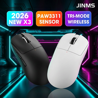 Souris de jeu sans fil JINMS X3 en gros, OEM&ODM, 12K DPI, 400mAh, 85H, PAW3311, interrupteur Omron, souris ergonomique tri-mode pour PC portable