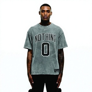 T-shirts personnalisables pour hommes en coton biologique épais, délavés à l'acide, coupe oversize, col rond, style streetwear et gym, haute qualité - Product Image 1