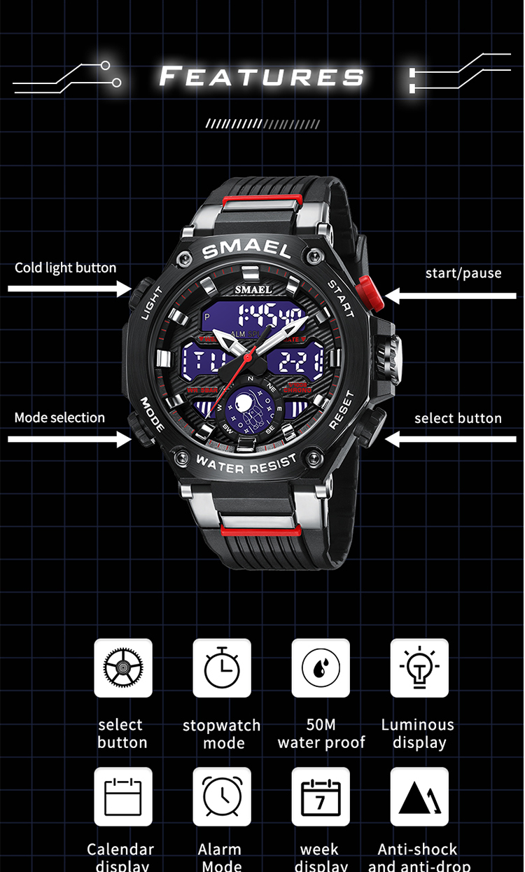 Newest Men's popular Watches Big Brand SMAEL 8069 Men Digital Sport Watches