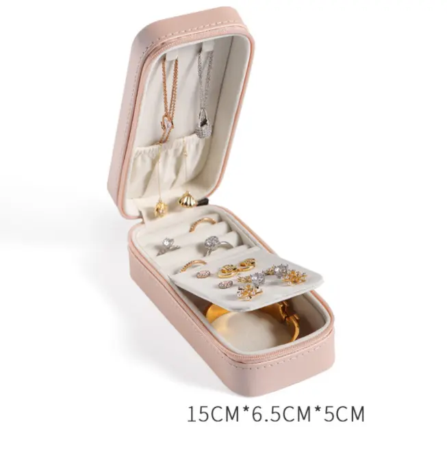 कस्टम लक्जरी लड़कियों की अंगूठी 'Jewlery' मामले छोटे 'Jewelery' पोर्टेबल पु आभूषण आयोजक यात्रा भंडारण चमड़े के गहने बॉक्स
