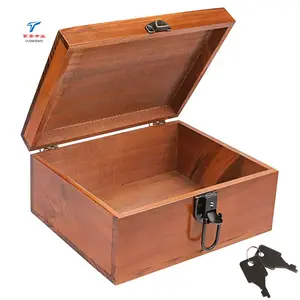 Custom Luxury Gift Treasure Chest Keepsake Jewelry Organizer Case Wood Box with Lid Lock Key