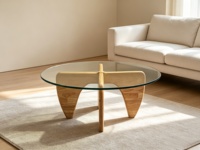 Table basse en verre de luxe haut de gamme, durable, avec pieds en bois massif, design moderne et minimaliste, petit meuble de salon