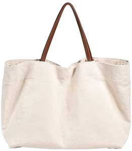 Sac fourre-tout en toile de coton réutilisable pour courses, sacs cadeaux DIY, 12OZ, grandes poignées en cuir, boucle réglable, poche intérieure zippée - Product Image 1