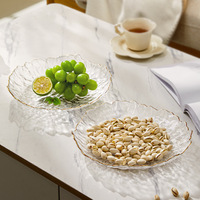 Ensemble de 4 assiettes à dîner en verre avec bordure dorée Vaisselle de mariage de luxe Assiette à dîner en verre transparente avec bordure dorée