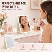 Miroir cosmétique portable éclairé avec support pliable en cuir, miroir de maquillage rectangulaire mince pour un usage quotidien