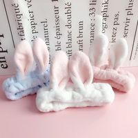 Bandeau élastique en molleton de corail doux pour filles, grandes oreilles de lapin, bandeau de maquillage pour le visage et la douche de bain spa