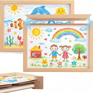 Cadre photo magnétique personnalisé pour peintures d'enfants, cadre rectangulaire en bois pour collection d'art et de peintures à l'huile - Product Image 1