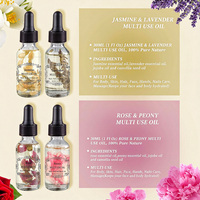 Huile corporelle multi-usages infusée aux fleurs séchées, parfumée à la pivoine, à la lavande, au jasmin et à la rose, huile essentielle pour les soins des cheveux, des ongles et de la peau, étiquette privée OEM