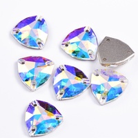 OLeeya Sparkle Premium 5A Strass à coudre à dos plat, en verre biseauté, forme triangle large, grands cristaux pour bijoux