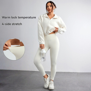 Veste de sport automne/printemps avec doublure en polaire et en duvet, demi-zip, col montant, couleur unie, haut de yoga - Product Image 2