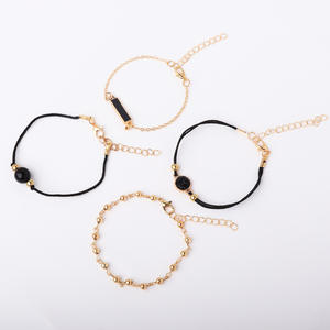 Fashion Beaded <b>Bracelets</b> <b>Set</b> Black Imitation Pearl Gold Plated Vintage Style Unisex Jewelry - Product Image 2