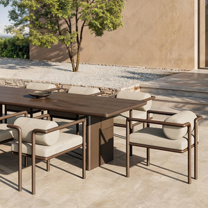 Set da Pranzo Moderno per Esterni FERLY, 8 Posti, <span class=keywords><strong>Tavolo</strong></span> e <span class=keywords><strong>Sedie</strong></span> da <span class=keywords><strong>Giardino</strong></span> con Telaio in Alluminio e Cuscini, Mobili per Tutte le Stagioni per Villa e Hotel - Product Image 1
