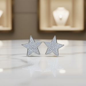 Orecchini a Stella in Oro Bianco E4200 con Diamanti, Taglio Brillante Classico Rotondo, Colore D, Naturali, per Uso Quotidiano - Product Image 2