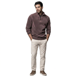 Wholesale Custom Stand Collar Half Zip Acid Washed Pullover Cotton Men's Oversized <b>Mock</b> <b>Neck</b> Quarter Zipper Sweatshirt& Hoodies - Product Image 1