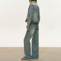 Ensemble Denim Femme Vintage Lavé Veste Jean Large Taille Haute Décontracté Été 2026 Grossiste