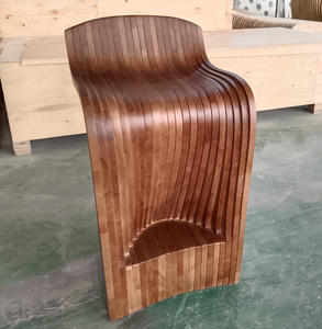 Minimalist Integrated <b>Wood</b> Slice Modern Curved Bar Stool for Co-working Space Home Office Hotel & School Dining - Product Image 4