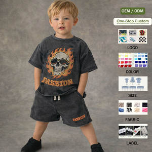 Conjunto de Camiseta y Pantalones Cortos con Lavado Ácido para Niños y Niñas, Ropa Personalizada para Niños Pequeños, Ropa de Calle de Verano, Conjuntos Deportivos Vintage - Product Image 1