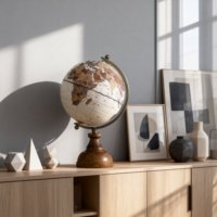 Globo Terráqueo Antiguo con Mapa del Mundo, Base de Madera, Marco Metálico Giratorio, Globo Terráqueo de Escritorio para Sala de Estudio, Decoración de Escritorio, Regalo Empresarial