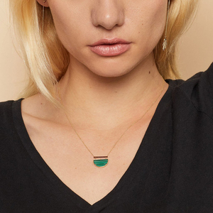 Collar clásico de Plata de Ley 925 para mujer, Colgante de Piedra de malaquita chapada en oro y esmalte alto, Gemnel - Product Image 3
