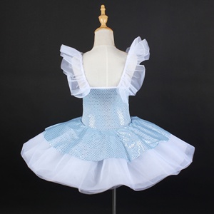 Falda de tutú de Ballet de lentejuelas brillantes azules, Ropa de baile de niña encantadora, traje de baile de tricota blanca - Product Image 3