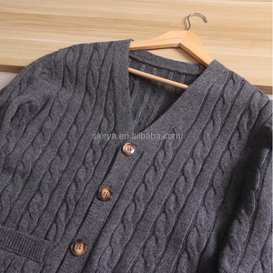 Lã grossa cabo malha botão cardigan malhas jaqueta camisola manga longa xale colar para inverno dos homens - Product Image 3