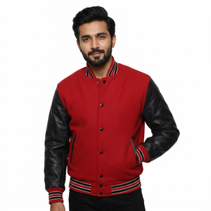 Chaquetas Varsity Letterman de Buena Calidad con Mangas de Cuero, Cómodas para el Invierno, Elegantes Chaquetas Varsity Letterman para Hombre - Product Image 1