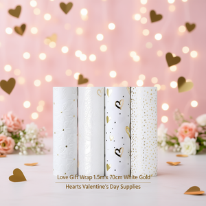 Love Gift <b>Wrap</b> 1.5m x 70cm <b>White</b> Gold Hearts Valentine's Day Supplies - Product Image 3