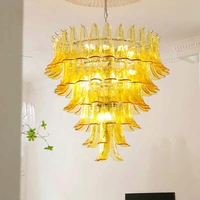 Lustre d'escalier de style luxe français, suspension en verre de style américain chaleureux pour salon, hall d'hôtel, chambre à coucher, disponible en fer - Moyen