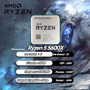 <span class=keywords><strong>AMD</strong></span> R5 <span class=keywords><strong>5600X</strong></span> Nouveau Processeur <span class=keywords><strong>Ryzen</strong></span> <span class=keywords><strong>5</strong></span> <span class=keywords><strong>5600X</strong></span> 3,7 GHz 6 Cœurs 12 Threads 7NM 65W L3=32M 100-000000065 <span class=keywords><strong>Socket</strong></span> <span class=keywords><strong>AM4</strong></span> - Product Image 1
