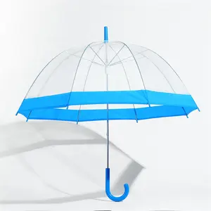 Guarda-chuva reto transparente com borda colorida para crianças, cúpula com bolha aberta automática, atacadista