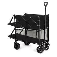 Chariot pliable tout-terrain à double étage extra long 400L pour camping en extérieur, avec cadre en acier et toile Oxford 600D, 12 roulements