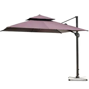 Açık kare şemsiye tek tıklama çift üst Deluxe güneş enerjisi veranda şemsiye büyük bahçe şemsiyesi