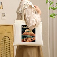 Personalisierte Canvas-Tragetasche mit Casablanca-Muster aus Marokko, wiederverwendbare Einkaufstasche für Damen, ideal für Reisen.