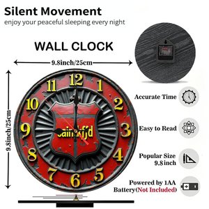 Round Wooden <b>Wall</b> <b>Clock</b> Antique Rustic 25x25Cm Home Living Room Decor - Product Image 2