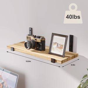 Custom Exquisite Rectangle Floating Wall Mounted Solid Wood Stainless Steel Single Tier Flexible Design <b>Storage</b> Rack <b>for</b> Home - Product Image 3