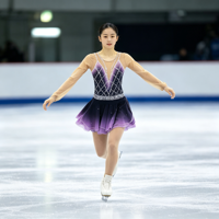 Robe de patinage artistique à manches longues, dégradé noir et violet, dos en V profond, jupe ornée de strass, pour filles adultes, compétition et performance