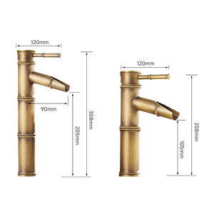 Смеситель для раковины в античном стиле из латуни с дизайном под бамбук, изливом-водопадом, для горячей и холодной воды, настольный, для ванной комнаты - Product Image 4