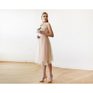 Robe courte sans manches en tulle rose et dentelle # 1159 - Product Image 5