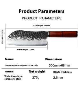 <span class=keywords><strong>Coltello</strong></span> da Chef in Stile Giapponese con Lama in Acciaio Composito Forgiato a Tre Strati, Manico in Legno, Ideale per la Cucina - Product Image 4